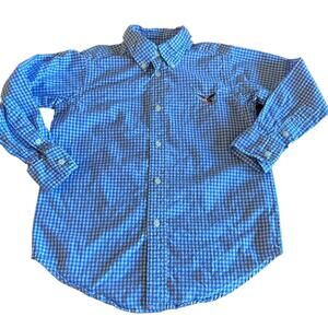 American Living Boys Blue & White Check Dress Shirt Size 4 Button Down Eagle